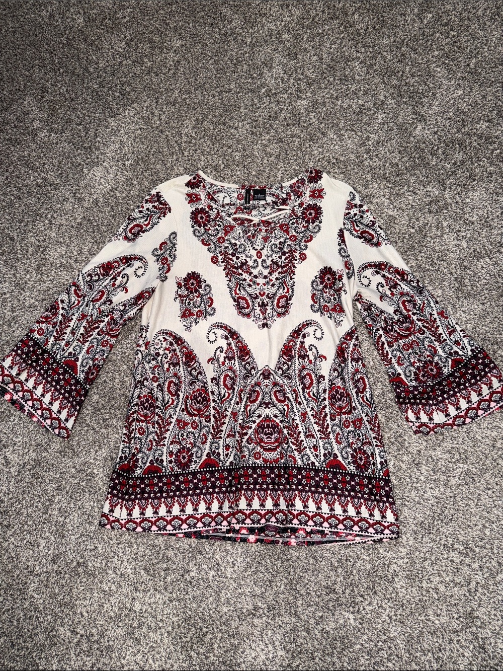 new directions Cream Tunic with Red and Black Paisley